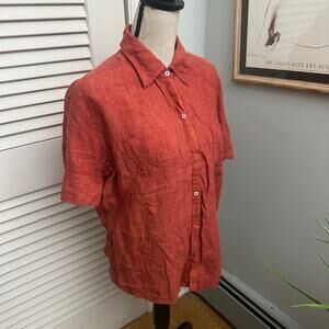 Christian Berg Top Womens 44 US L/XL Burnt Orange Linen Casual Shirt Lagenlook